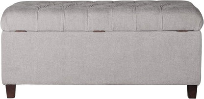 Homepop Home Decor | Tufted Ainsley Button Storage Ottoman Bench with Hinged Lid | Ottoman Bench with Storage for Living Room & Bedroom, Grey