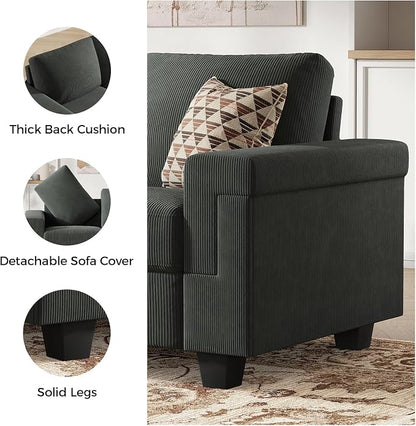 COPIAE 3 Seater Sofa Couch with Deep Seat, 90" Modern Upholstered Sofa with Armrests, Easy Installation, Comfy Couches for Living Room, Apartment,Dark Gray