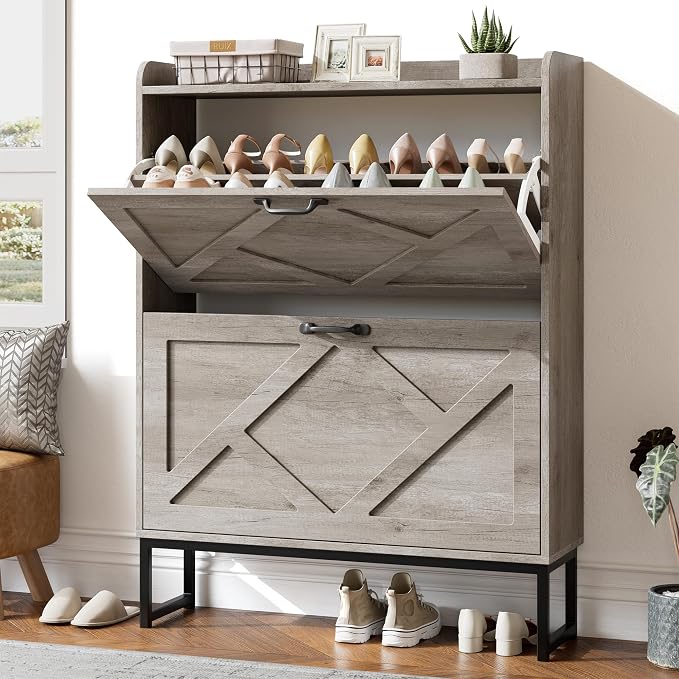 Nicetree Shoe Cabinet Storage for Entryway,Narrow Shoe Storage Cabinet, Space-Saving Shoe Organizer Cabinet, Vertical Entryway Solution for Foyer, Mudroom, Gray