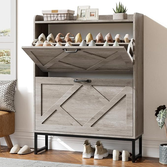 Nicetree Shoe Cabinet Storage for Entryway,Narrow Shoe Storage Cabinet, Space-Saving Shoe Organizer Cabinet, Vertical Entryway Solution for Foyer, Mudroom, Gray