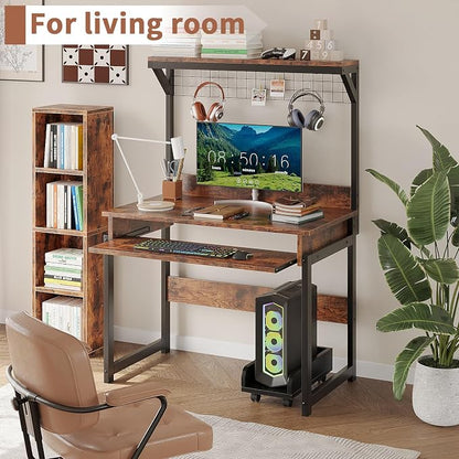 ALISENED 31.5" Small Computer Desk with Hutch, Office Desk Study Table Writing Desk Workstation PC Table for Home Office, Space Saving Design