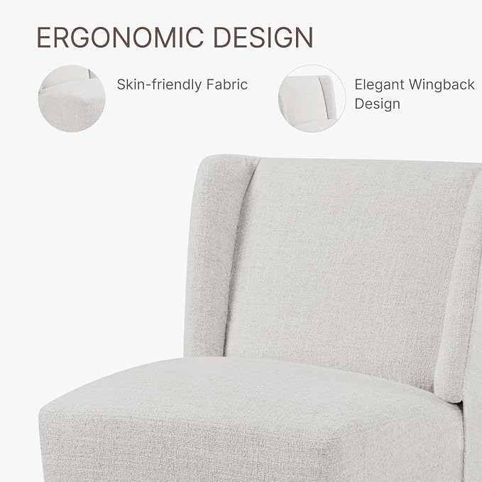 KISLOT Upholstered Dining Chairs Set of 1 with Casters, Wingback Modern Side Armless Deskchair with Rollers for Diningroom Bedroom Livingroom Reading Room, Linen Fabric