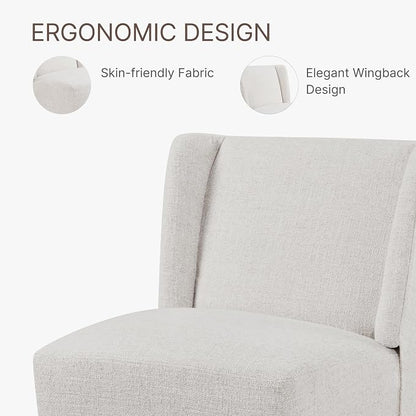KISLOT Upholstered Dining Chairs Set of 1 with Casters, Wingback Modern Side Armless Deskchair with Rollers for Diningroom Bedroom Livingroom Reading Room, Linen Fabric