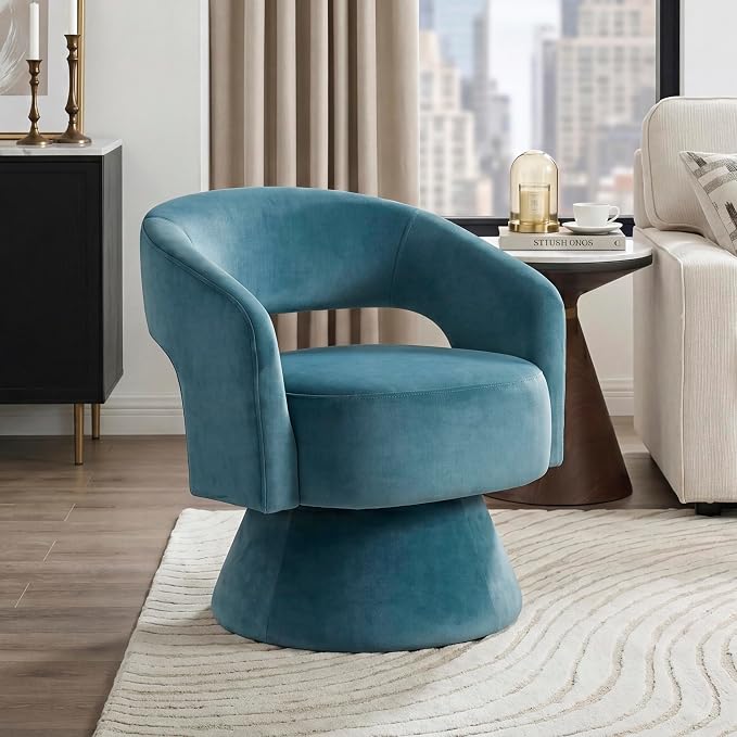 Lexicon 360 Degree Swivel Accent Chair, Modern Comfy Velvet Round Barrel Chair, Open Back, Plush Foam Cushions, Metal Swivel Base for Living Room/Bedroom/Office/Small Spaces, Dark Teal