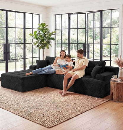 Hobestluk Modular Sectional Sofa Couches L-Shape Couch 3 Seat Modular Sofa Memory Foam Sectional Couches for Living Room, Cloud Couch with Oversized Chaise (Ebony Corduroy, 108", Left Hand Facing)