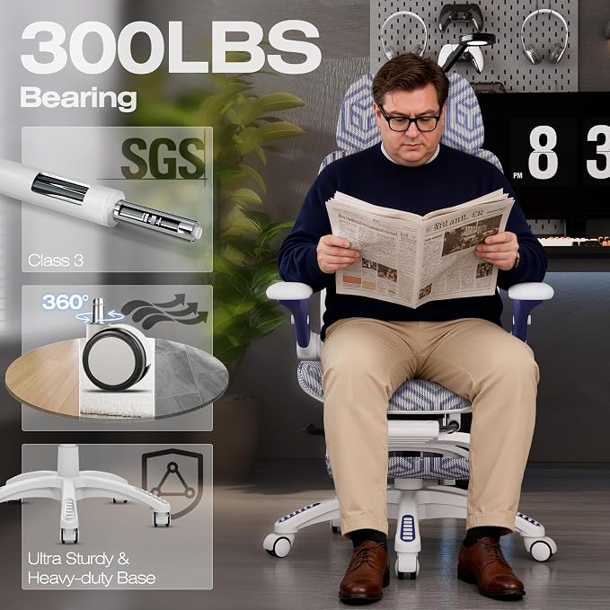 ELABEST X100 Ergonomic Mesh Office Chair with Footrest, Big and Tall Hone Desk Chair with 5D Flip-Up Arms, Adjustable 3D Lumbar Support,Gaming & Executive Computer Chairs (Cybernetic Pulse)