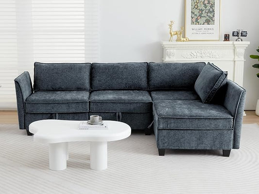 ORRD Corner Modular Sectional Sofa Set, Convertible L Shaped Couch with Storage, 4 Seater Sofa Modular for Living Room, Office (Blue Grey)