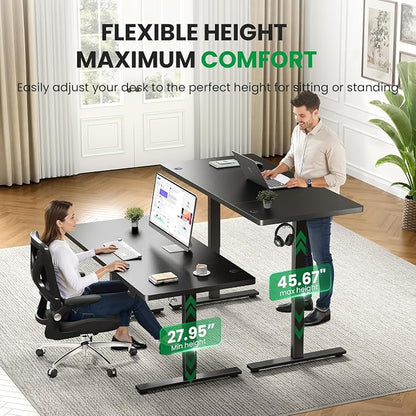 SIAGO Electric Standing Desk Adjustable - 63x30 Inch Sit Stand Desk with 1 Inch Thick Tabletop, Double Beam Frame, 3 Memory Height Adjustment, Cable Management for Home Office