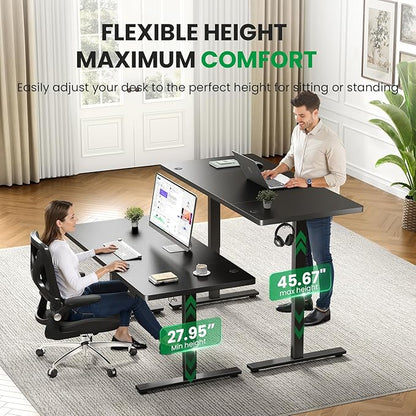 SIAGO Electric Standing Desk Adjustable - 71x30 Inch Sit Stand Desk with 1 Inch Thick Tabletop, Double Beam Frame, 3 Memory Height Adjustment, Cable Management for Home Office