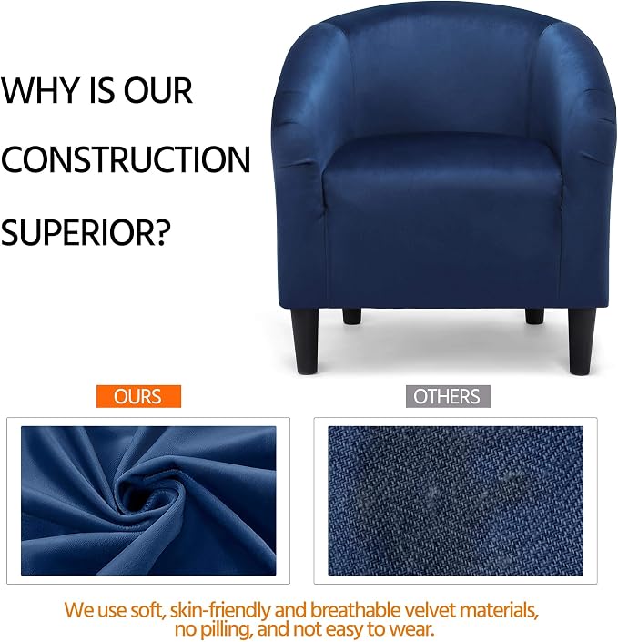 Topeakmart Velvet Accent Chair, Comfy and Modern Velvet Club Chair with Armrest and Sturdy Legs for Living Room/Bedroom Study, Set of 2, Navy Blue