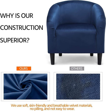Topeakmart Velvet Accent Chair, Comfy and Modern Velvet Club Chair with Armrest and Sturdy Legs for Living Room/Bedroom Study, Set of 2, Navy Blue