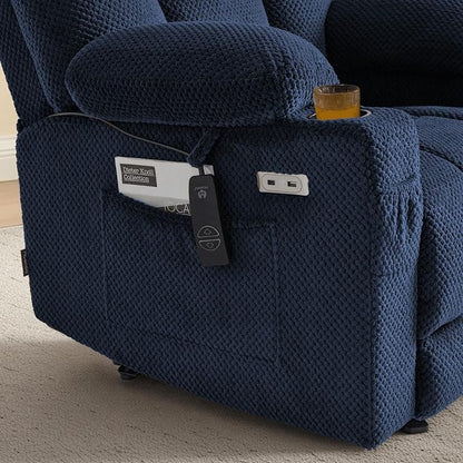 MCombo Oversized Zero Gravity Recliner Chair with Heating and Massage, Power Recliner for Big and Tall with USB & Type C Ports, Cup Holders for Living Room 8017 (Navy Blue, Oversized)