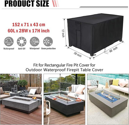 Rectangular Fire Pit Cover 60 inch, Propane Gas Fire Pit Table Cover,Outdoor Waterproof Firepit Table Cover - 60 X 28 X 17 Inch