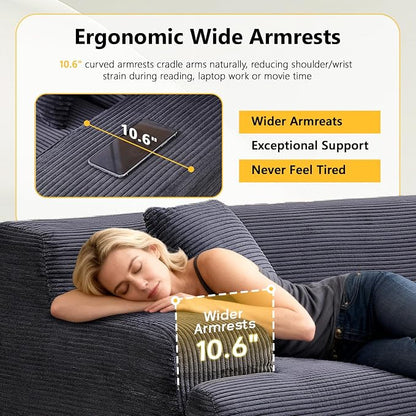 VINGLI 72" W Boneless Loveseat Sofa, Cloud Corduroy Couch in a Box, Compressed Deep Seat Sofa with 10.6" Wide Curved Armrests, Easy Assembly Required for Living Room, Apartments & Office, Dark Grey