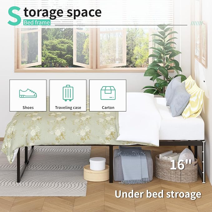 Lutown-Teen 18 Inch Full Bed Frame No Box Spring Needed, Heavy Duty Metal Platform Beds with Sturdy Steal Slats for Mattress Foundation, Easy Assembly, Noise Free, Black