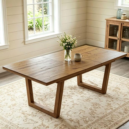 55-70.5" Extendable Dining Table Pine Expandable Dining Room Table for 4 6 8 People Large Rectangle Table Space Saving for Dining Room Living Room Home Office，Walnut