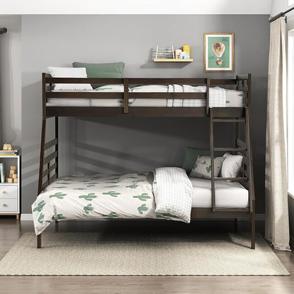 Lexicon Bunk Bed Twin Over Full, Wooden Bed Frame with Sturdy Ladder and Safety Guard Rails, Modern Space-Saving Design, for Bedroom/Guest Room, No Box Spring Needed, Dark Brown