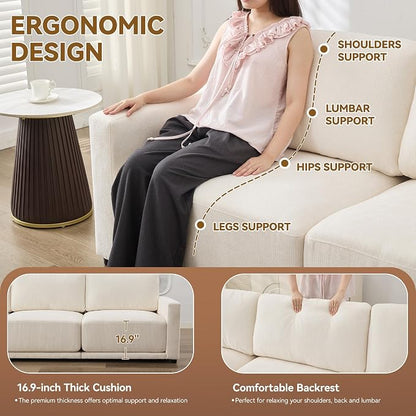 110.6" L Shaped Modular Sectional Sofa Modern Chenille Comfy Couch with Thickened Seat Cushions, Easy Assembly, Upholstered 4 Seater Couch with Movable Ottoman for Living Room, White
