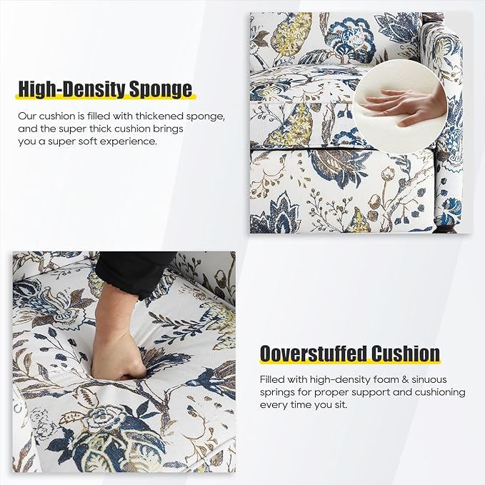 Upholstered Wingback Recliner Chair - Traditional Push Back Recliner Chair with Padded Seat, Fabric Floral Recliner Chair, Wingback Chair Small Recliners for Small Spaces