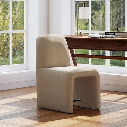 Hyfirm Upholstered Dining Chairs Set of 1, Modern Armless Desk Chair with Metal Footrest for Diningroom Bedroom Livingroom Reading Room,Khaki Fabric