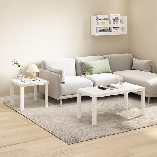 Furinno CLASSIC Coffee Table, Modern Rectangle Printer Stand, White | 1.8" Triple Thick Tabletop, Toolless Assembly, Side Table, for Living Room, Home Office