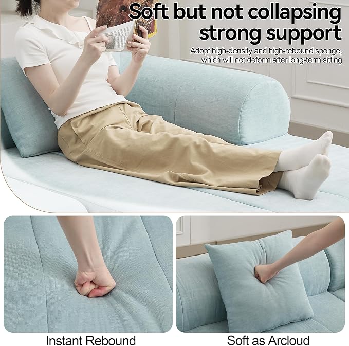 119" Boneless Curved Sofa Couch, 3 Seat Cloud L Shaped Deep Seat Couches for Living Room, No Assembly Modular Sofa with Right Chaise Lounge, Blue