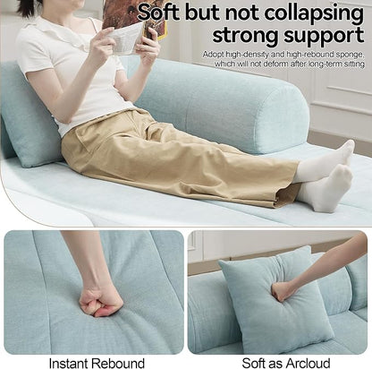 119" Boneless Curved Sofa Couch, 3 Seat Cloud L Shaped Deep Seat Couches for Living Room, No Assembly Modular Sofa with Right Chaise Lounge, Blue