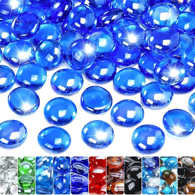 GasSaf Blue Fire Glass Beads for Outdoor Fire Pit, Fireplace, Replaces Existing Gas Logs & Lava Rocks, 3/4 Inch Glass(20 Pound)(Pacific Blue Reflective)