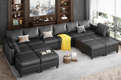 EASE MOOSE U Shaped Modular Sectional Sofa with Storage, Faux Leather Modular sectional Oversized Modular Sectional Couch with Reversible Chaises for Living Room