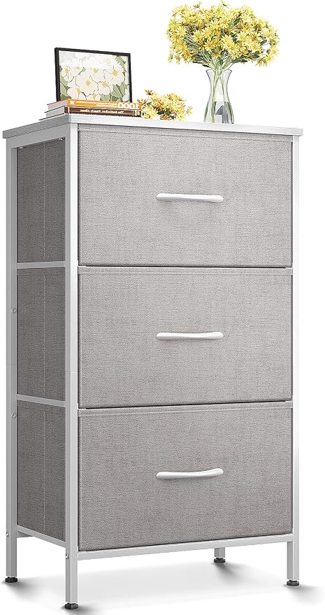 AODK Dresser for Bedroom Nightstand Small Chest of Drawers End Table for Living Room, Closet with 3 Storage Drawers Organizer Clothes, Light Grey