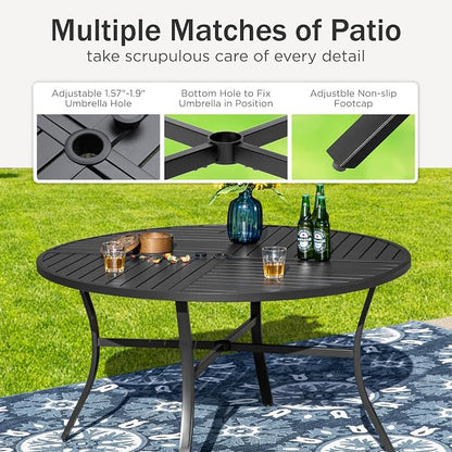 PHI VILLA Patio Dining Set for 4, Round Table & Swivel Mesh Chairs, Brown | 42'' Metal slat table with umbrella hole, E-coating metal frame & Textilene chairs, All-weather design for outdoor, deck