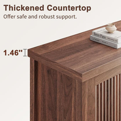 Memobarco Fluted Buffet Cabinet with Storage Accent Sideboard,Modern Credenza with 2 Doors & Adjustable Shelves,Wood Coffee Bar Table Console for Dining Room Kitchen Living Room Entryway, Walnut