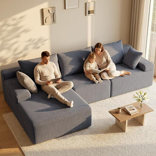 Lifelink 108" Boneless Couch L-Shaped - Modular Sectional Couches for Living Room Cloud Sofa with Deep Seat High Back Oversized Left Facing Chaise No Assembly Required