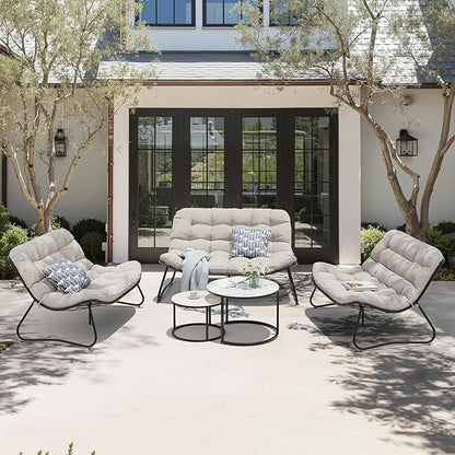 Crestlive Products Outdoor Couch，Patio Loveseat with Soft Cushions All Weather Patio Furniture for Porch/Balcony/Yard (3PC Beige)