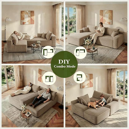 JINGLING 94" L Shape Couch with Left Chaise, Memory Foam Boneless Sectional Sofa in a Box, No Assembly Modular Small Couches for Small Spaces, Living Room, Apartments, Plush Corduroy, Camel