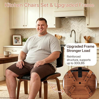 Armless Dining Chairs Set of 4, Walnut Black | Set of 4 armless chairs with ergonomic walnut bentwood back. Premium faux leather upholstery for lasting comfort