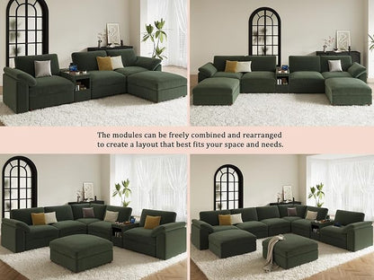 EASE MOOSE Oversized U Shape Sectional Modular Sofa, Extra Large Deep Seat Couch Modular Removable Washable Sectional Couch，Green