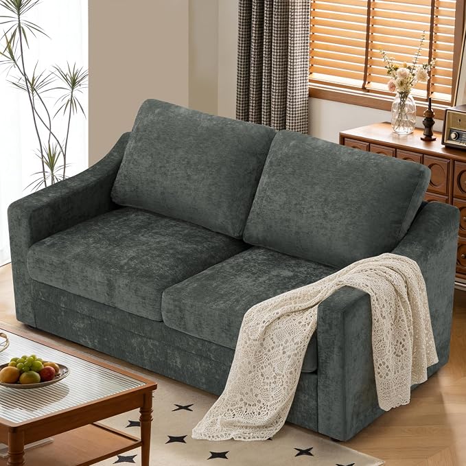 67” Chenille Loveseat Sofa w/Comfortable Back Cushions, Grey | Modern 2-Seat Couch w/Deep Seat Space, Upholstered 2 Seaters Sofa w/High Resiliency Foam for Living Room