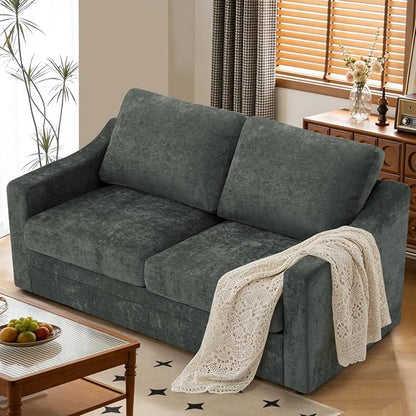67” Chenille Loveseat Sofa w/Comfortable Back Cushions, Grey | Modern 2-Seat Couch w/Deep Seat Space, Upholstered 2 Seaters Sofa w/High Resiliency Foam for Living Room