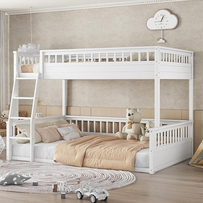 RUNNA Solid Wood Bunk Bed with Ladder, Guardrails & Detachable Design | Solid wood bunk bed, ladder, Guardrails, detachable split design, kids teens bedroom, no box spring