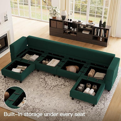 Belffin Modular Sectional Sofa Oversized U Shaped Sectional Couch with Reversible Chaise Velvet Modular U Shape Sofa with Storage Seat Green