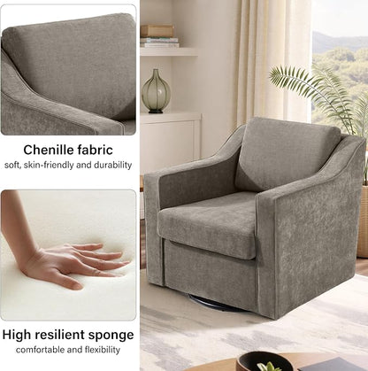 Swivel Accent Chair, Modern Round Barrel Arm Chair for Living Room, Bedroom, Comfy Club Reading Chairs for Adults (Chenille Sand, Set of 1)