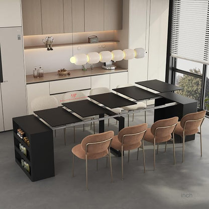 Extendable Foldable Dining Room Table for 1-12 People, Wood Multifunctional Rectangle Expandable Console Kitchen Living Meeting Room Furniture, Black