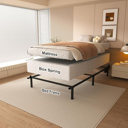 NHODIR Twin Box Spring 8 Inch Low Profile Box Spring Twin Size Bed Base, Black Heavy Duty Metal Mattress Foundation with Easy Clean Fabric Cover, Easy Assembly