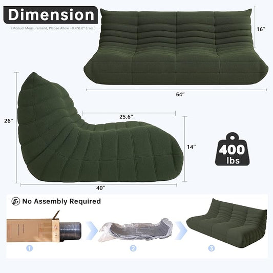 WHGBJA Bean Bag Chair for Adults with Memory Foam Couch, 3 Seater Bean Bag Sofa for Bedroom, Living Room, Reading, Gaming Floor Sofa Couch, Boneless, Comfy