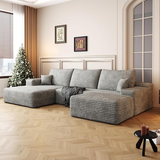 AUGOP 108" Sectional Couches for Living Room Modern Modular Sofa with L-Shape Couchs Upholstered Boneless Couch Deep Seat Sectional Couch with Chaise (Grey, Left Facing Chaise+2Seaters+1Ottoman)