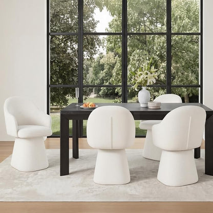 KISLOT Swivel Dining Chairs Set of 1, Upholstered Modern Barrel Dining Chairs with 360° Swivel Base, Chenille Velvet Fabric Accent Kitchen Chairs with Arms, Padded Dining Room Chairs, Cream
