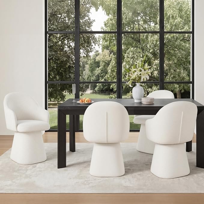KISLOT Swivel Dining Chairs Set of 2, Upholstered Modern Barrel Dining Chairs with 360° Swivel Base, Chenille Velvet Fabric Accent Kitchen Chairs with Arms, Padded Dining Room Chairs, Cream