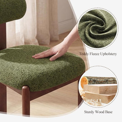 MALOL Modern Wooden Dining Chairs Set of 2, Upholstered Fabric Kitchen Chairs with Sculptural Backrest, Mid-Century Farmhouse Dining Room Chairs with Solid Wood Legs, Green