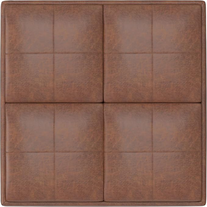 SIMPLIHOME Avalon Wide Contemporary Square Coffee Table Storage Ottoman, Distressed Umber Brown, Table Ottoman
